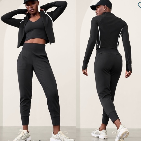 Athleta Venice High Rise Jogger Black Sz L Casual Travel Comfy Pullon - Picture 2 of 15